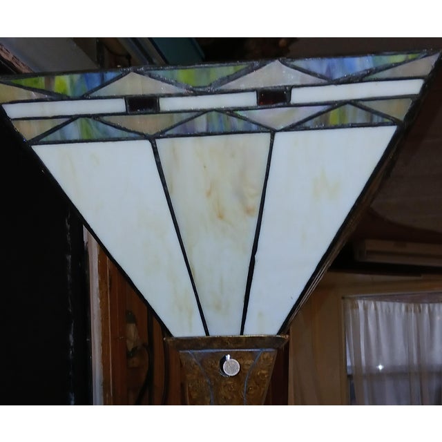 1970s Arts & Crafts Style Stained Glass Torchiere Floor Lamp For Sale In Naples, FL - Image 6 of 7