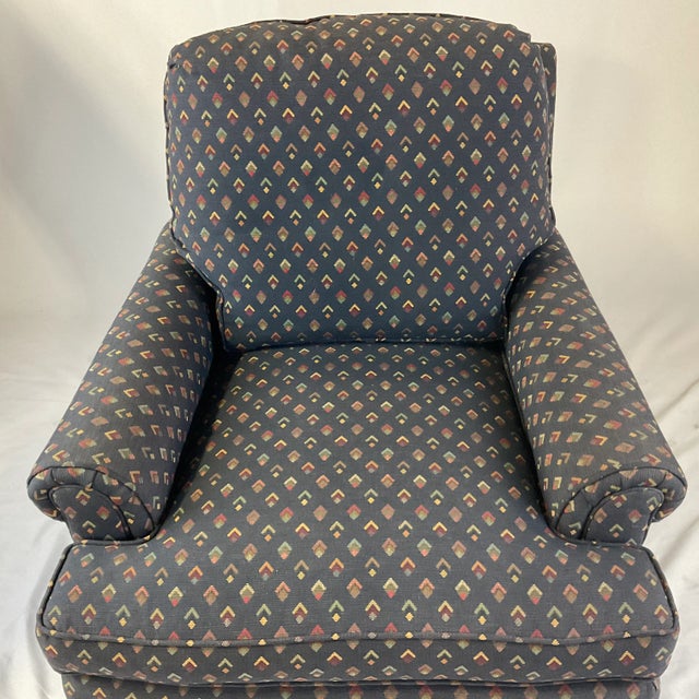 Wood Vintage Henredon Custom Folio Collection Club Chair in Navy. For Sale - Image 7 of 12