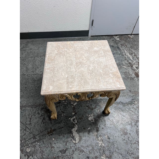 Schnadig Fine Furniture French Provincial Carved Wood + Marble Side Table For Sale - Image 12 of 12