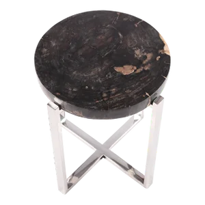 Round Petrified Wood Top W Stainless Steel Stand Accent Table or Side Table 65