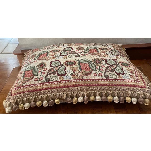 2000s Petti Point Pillow Tradition Design With Tassel Trim in Greens, Reds, and Golds For Sale In Cleveland - Image 6 of 8
