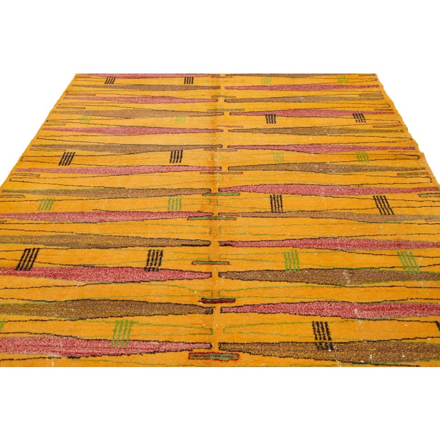 Handmade Turkish Vintage Wool Rug in Goldenrod With Geometric Design For Sale In New York - Image 6 of 10