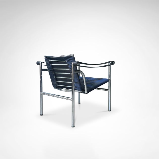 LC1 Blue and Black Ponyskin Armchair by Le Corbusier for Cassina, 1990s For Sale - Image 9 of 13