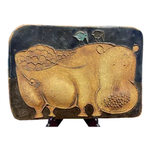 Vintage 1960s Studio Pottery Hippo Plaque by Hal Fromhold for Bertil Vallien