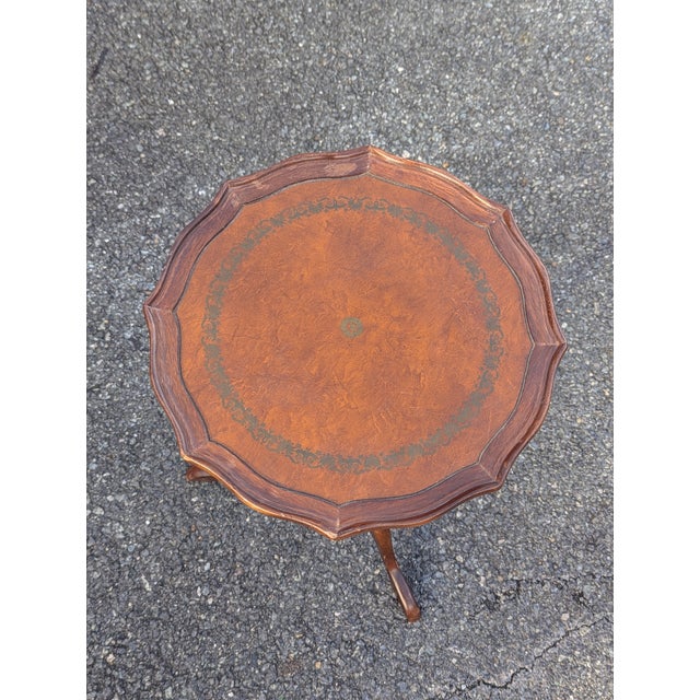 Mid-Century Modern Vintage Pedestal Tripod Leather Top Mahogany Candle Stand For Sale - Image 3 of 6