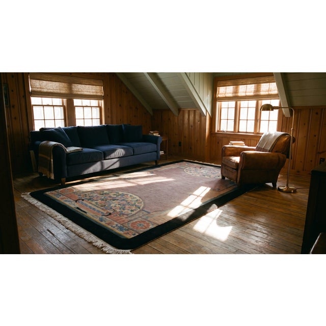1920s Tan Ecru Medallion Antique Chinese Art Deco Carpet 4' X 6' 9'' Knotted Wool Rug For Sale - Image 15 of 15