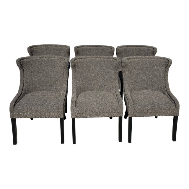 Set of Six Bellevue Modern Charcoal Gray Chairs, Alder & Tweed For Sale