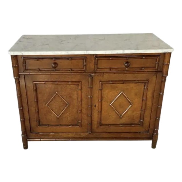 Birdseye Maple Faux Bamboo Marble Top Cabinet For Sale