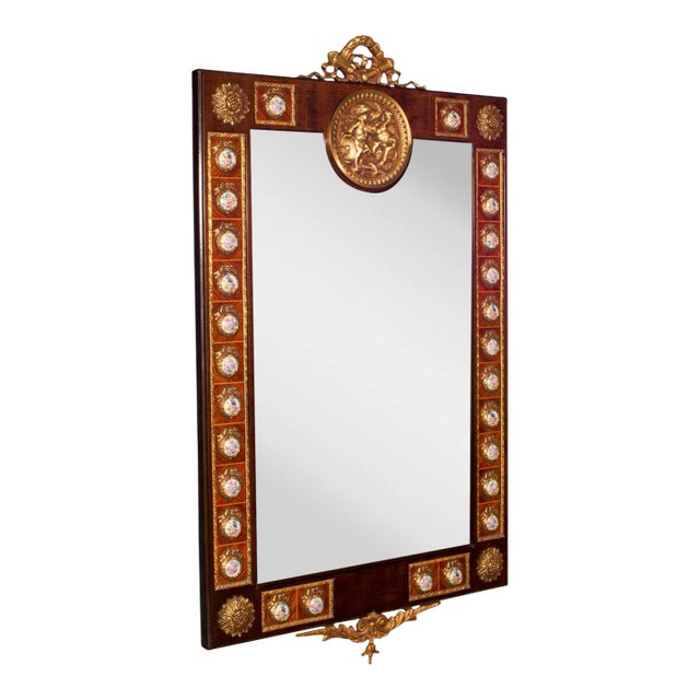 1970s Large Vintage Continental Walnut Overmantle Mirror For Sale