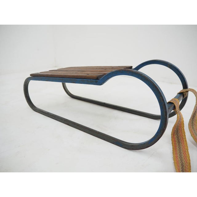 Brown Vintage Children's Sleigh in Steel and Wood, 1920 For Sale - Image 8 of 15