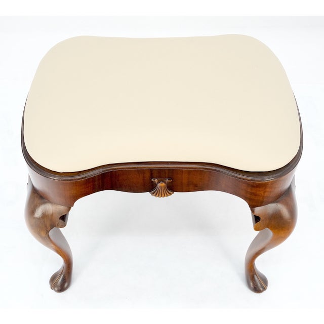 Antique 19th Century Quen Ann Style Scallop Accent New Leather Upholstery Bench MINT.