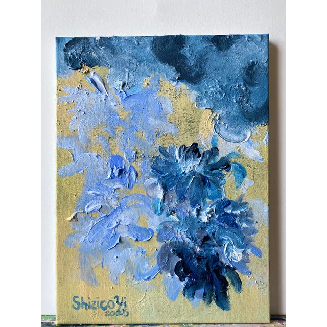 Abstract Original-Jardin d'Hiver-Cloud Dahlias in Blue-Shizico Yi-British Awarded Artist-Impasto on Canvas For Sale - Image 3 of 17