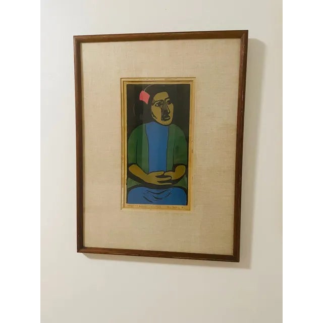 Beautiful and Unique watercolors painting on Cardboard, Vibrant blue and green colored. great condition, signed by Chilean...