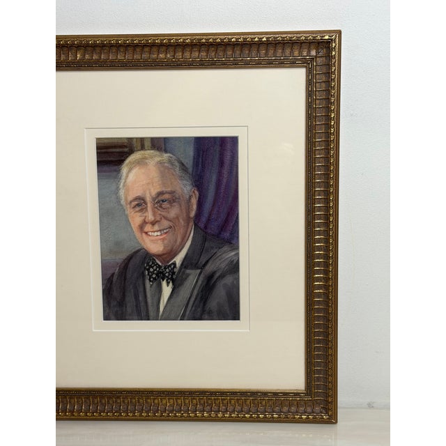 President Franklin D. Roosevelt Portrait Painting Circa 1940's Mid Century Framed For Sale - Image 6 of 18