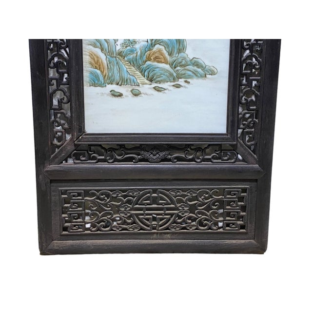 Chinoiserie Hand Painted Famille Rose Porcelain Panel 67" H For Sale - Image 10 of 11