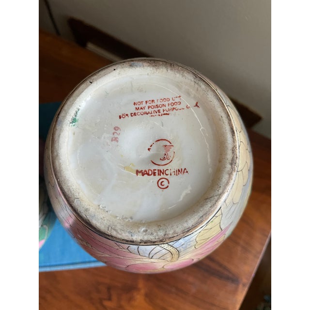 1980s 1970s Pink and Green Chinoiserie Lily Pad Vases - a Pair For Sale - Image 5 of 12