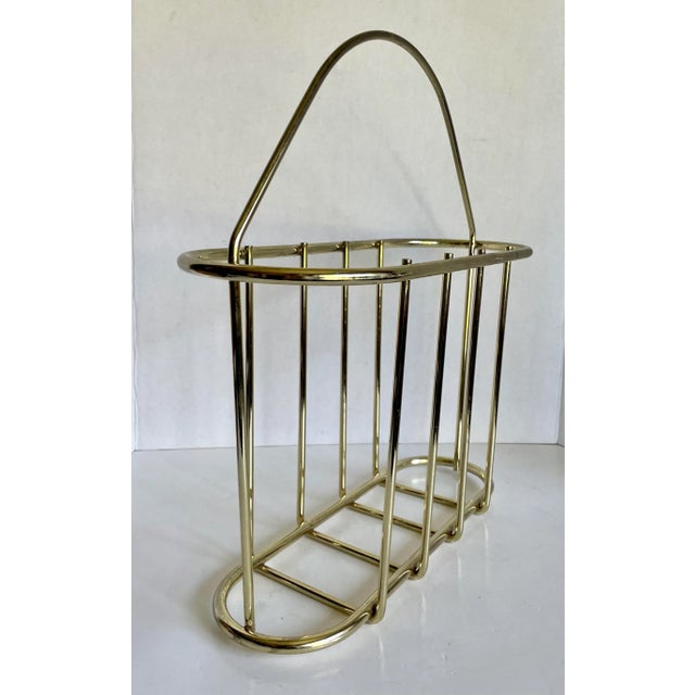 Postmodern Vintage Postmodern Gold Brass Oval Magazine Rack For Sale - Image 3 of 8