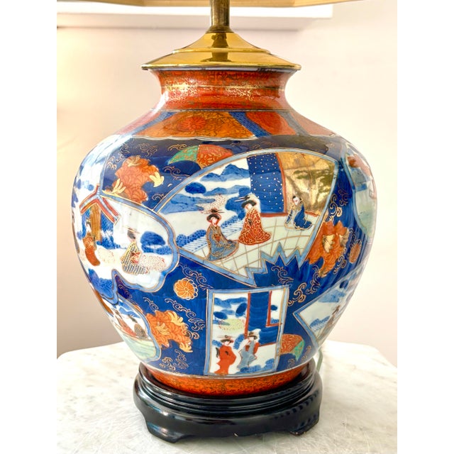 Vintage Imari Table Lamp With Shade and Finial For Sale - Image 4 of 9