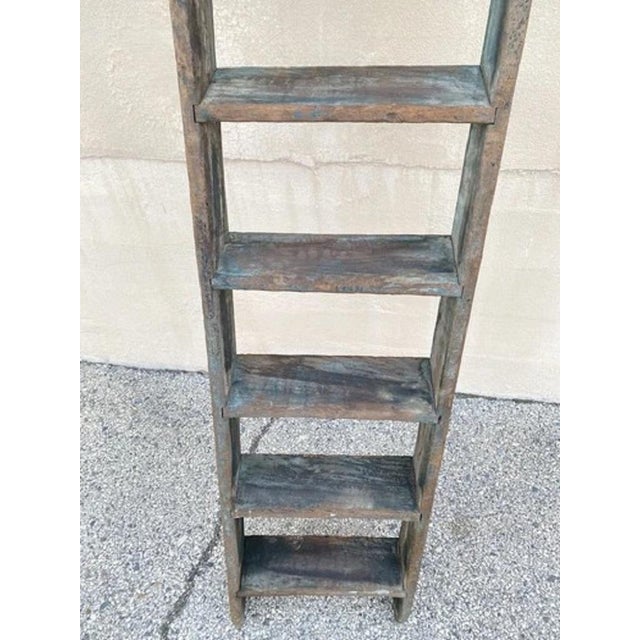 Antique French Rustic Primitive Green Distress Painted Wooden Barn Ladder For Sale - Image 11 of 11