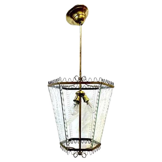 Vintage Brass Lantern Pendant from Venini For Sale