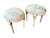 This late 19th-century stool is in sturdy, usable condition. It is upholstered in a light blue patterned fabric and has a...