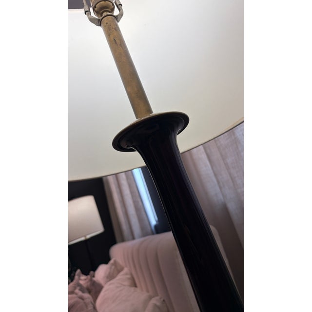Amethyst Rare Pair - Vintage Marbro Amethyst Art Glass Table Lamps, McM, C. 1960s, Brass Base, 58.5" Tall For Sale - Image 8 of 12