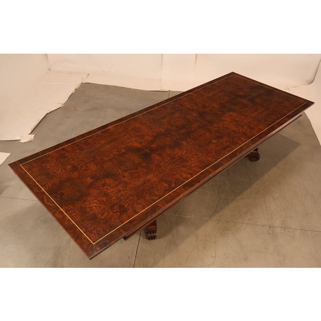 Neoclassical Custom Regency Style Burl Walnut Double Pedestal 12' Dining Table For Sale - Image 3 of 18