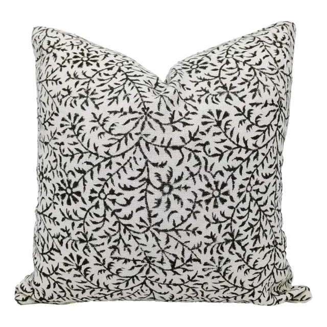 Fabdivine Indian Block Print Cushion Cover 14x14 Inch Off-White Linen- For Sale