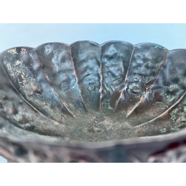 Vintage Scalloped Embossed Copper Jardiniere Footed Bowl For Sale - Image 9 of 18
