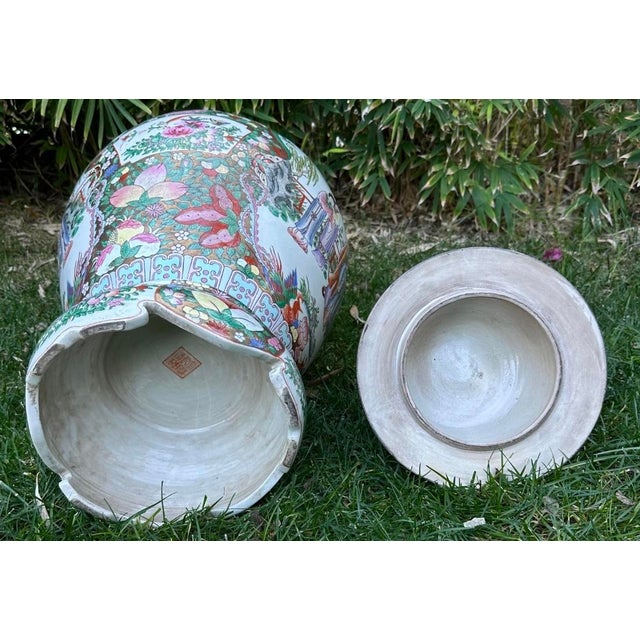 Large Antique Chinese Famille Rose Porcelain Covered Vase With Foo Dog Finial For Sale - Image 12 of 12