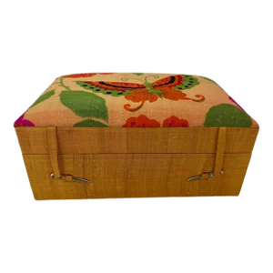 1970s Handwoven Thai Silk Butterfly Jewelry Box With Ring Rolls