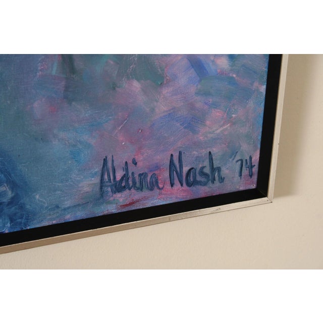 Blue Aldina Nash Original Abstract Oil Painting, Vase of Flowers For Sale - Image 8 of 12