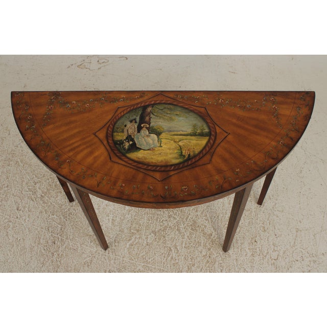 Adam Paint Decorated Demilune Console Hall Table For Sale - Image 4 of 16