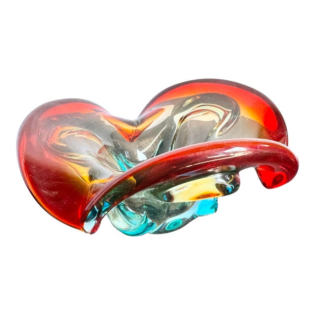 Vintage Morano Style Red Blue Dish/Ashtray For Sale