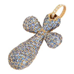 Blue Sapphire Cross Pendant in 18k Yellow Gold With Diamonds