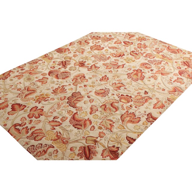 Transitional Rug & Kilim’s Tudor Style Rug in Beige, Red & White Floral Pattern For Sale - Image 3 of 6