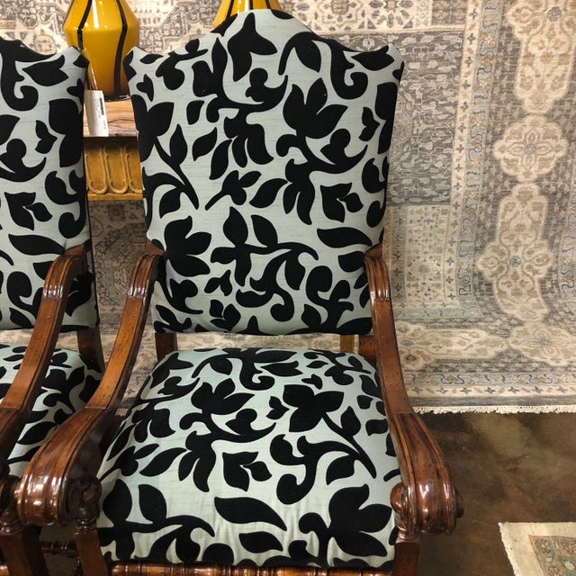 1990s Pair of Traditional Italian Walnut Louis XIII Style Arm Chairs For Sale - Image 4 of 13