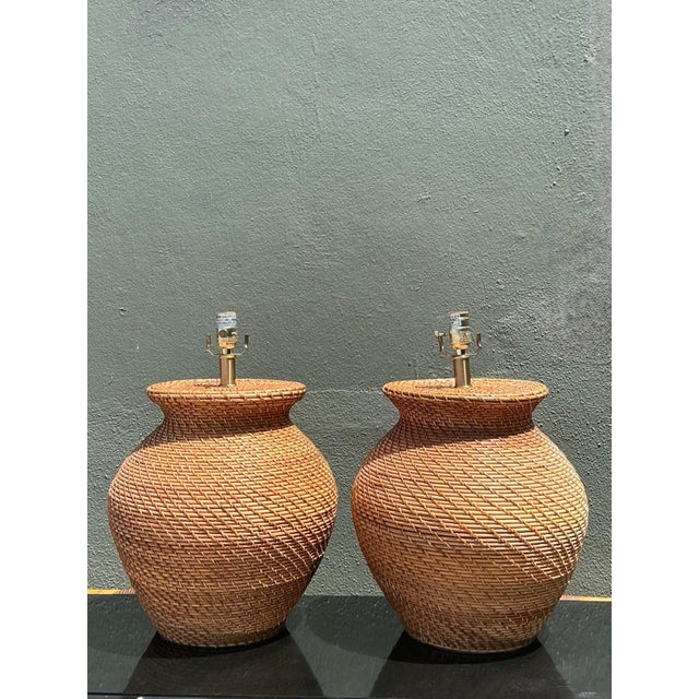 Vintage Ralph Lauren Woven Rattan Table Lamps - A Pair For Sale In West Palm - Image 6 of 14