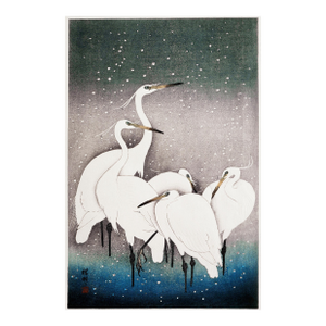 Group of Egrets (Ohara Koson, 1925–1936), Vintage Art Print Reproduction, 24″ × 36″