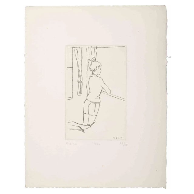 Benn alias Bencjon Rabinowicz, Girl at the Window, Original Etching, 1987 For Sale