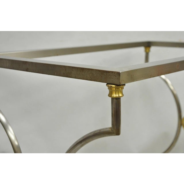 Vintage Directoire Maison Jansen Style Steel & Brass Marble Top Console Table For Sale In Philadelphia - Image 6 of 18