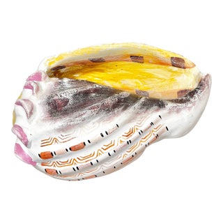 Large Vintage Mexican Hand Painted Ceramic Shell For Sale