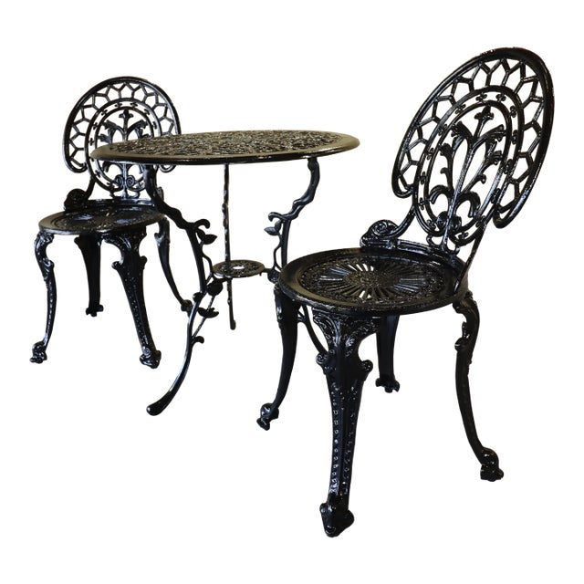 Late 20th Century Victorian Revival Iron and Aluminum Garden Bistro Set, 3 Pieces For Sale