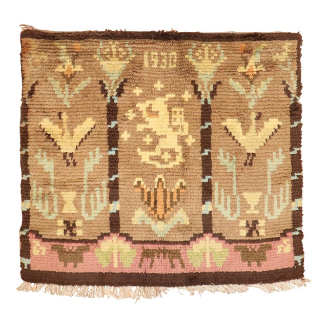 Early 20th Century Zabihi Collection Finnish rya rug designed by Aksel Wilhelm - 2'4" x 2'9" For Sale
