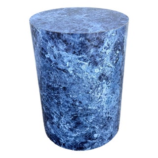 Postmodern Faux Blue Marble Cylindrical Pedestal For Sale