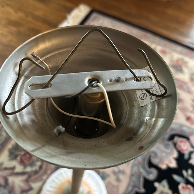 1930s Vintage Glass Shade With Satin Nickel Pendant Fixture For Sale - Image 5 of 5