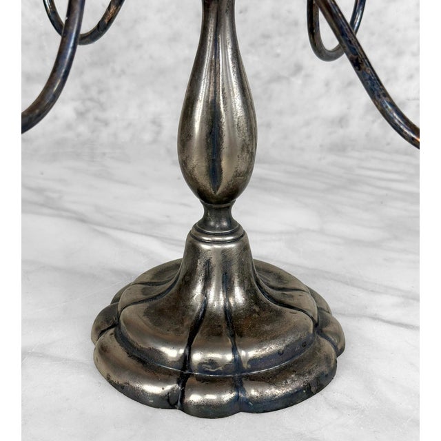 Metal Antique Victorian Silver Plate Rotating Candelabra Candlestick Holder For Sale - Image 7 of 8