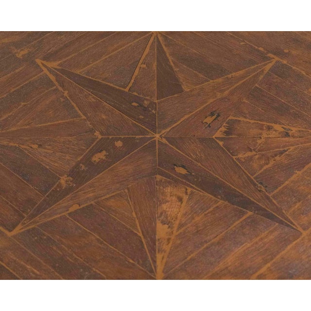 Wood 1980s French Coffee Table with Old Wind Rose Parquet Top and Wrought Iron Base For Sale - Image 7 of 7