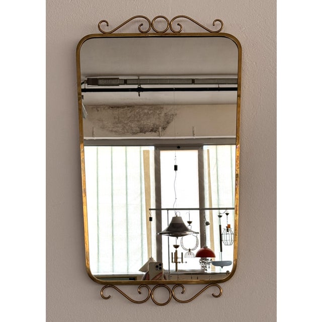 Mid-Century Italian Brass Wall Mirror with Decorations in the style of Gio Ponti, 1970s For Sale - Image 15 of 15