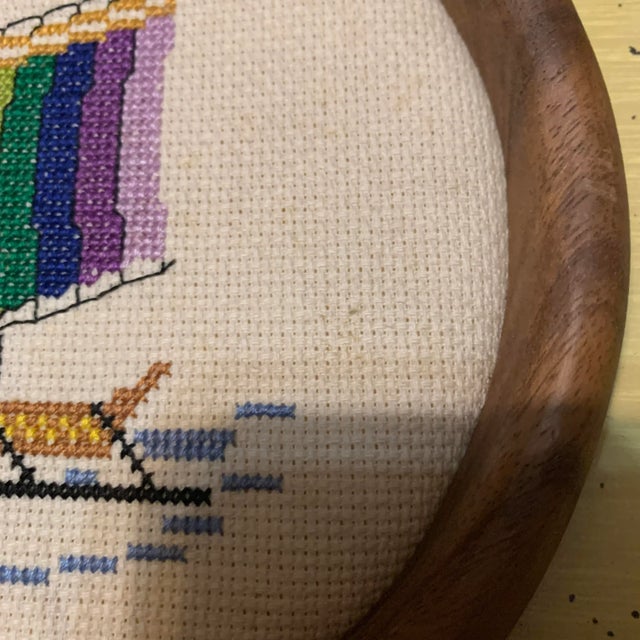 Mid-Century Modern Vintage Multicolored Viking Ship Needlepoint For Sale - Image 3 of 5